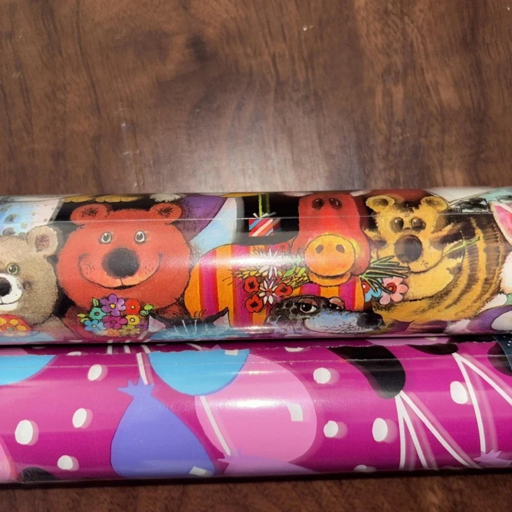 Lot of 2 Vtg Nobel Hall Premium Coated Heavyweight Gift Wrapping Paper Animals